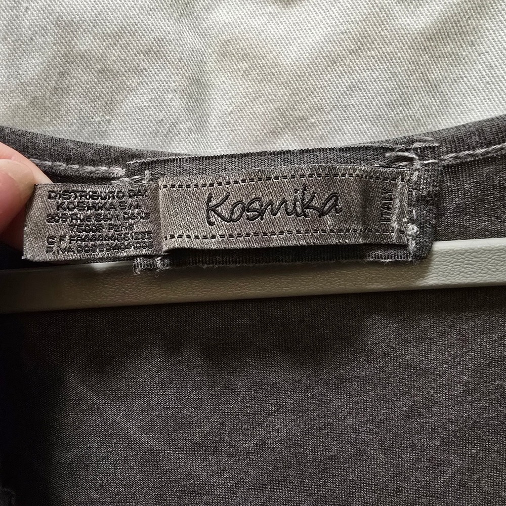 Kosmika Gray Sleeveless Top Floral Applique Cowl Neck Italy Small Asymmetric Y2K - Picture 2 of 11